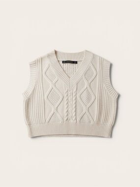 Hesperus Cream Cable Knit Crop Sweater Vest V-Neck XS